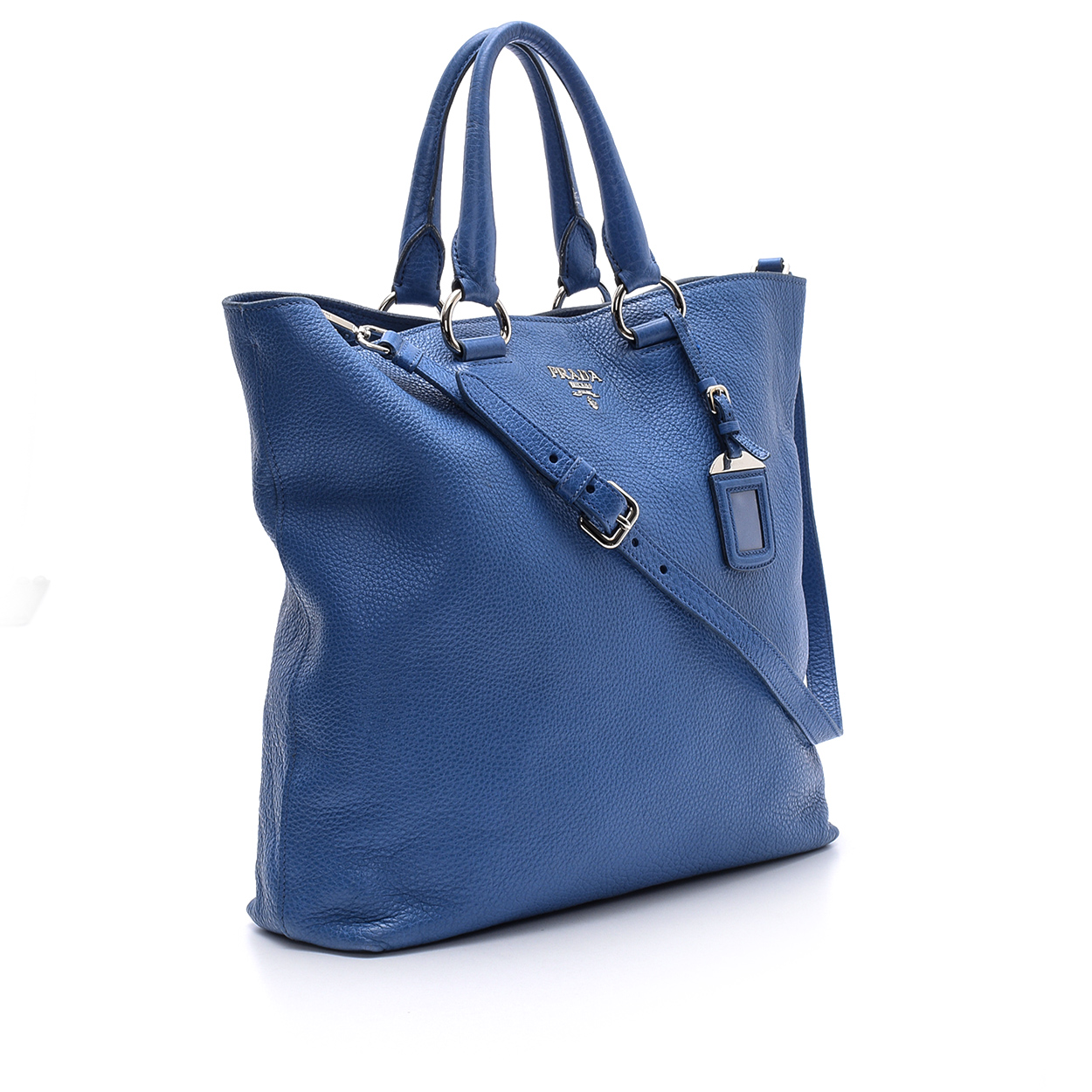 Prada - Blue Daino Vitello Leather Large Shopping Tote Bag